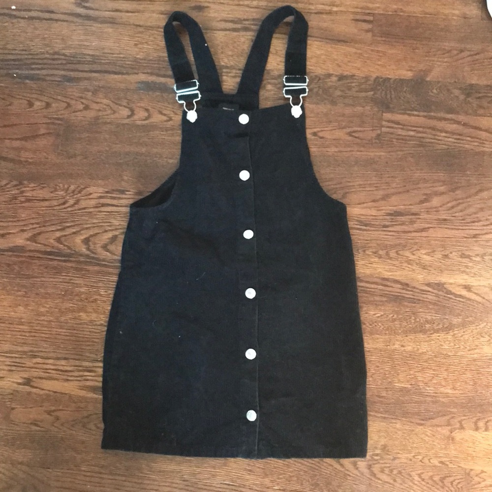 Forever 21 Girls Black Corduroy Button Up Overall Dress